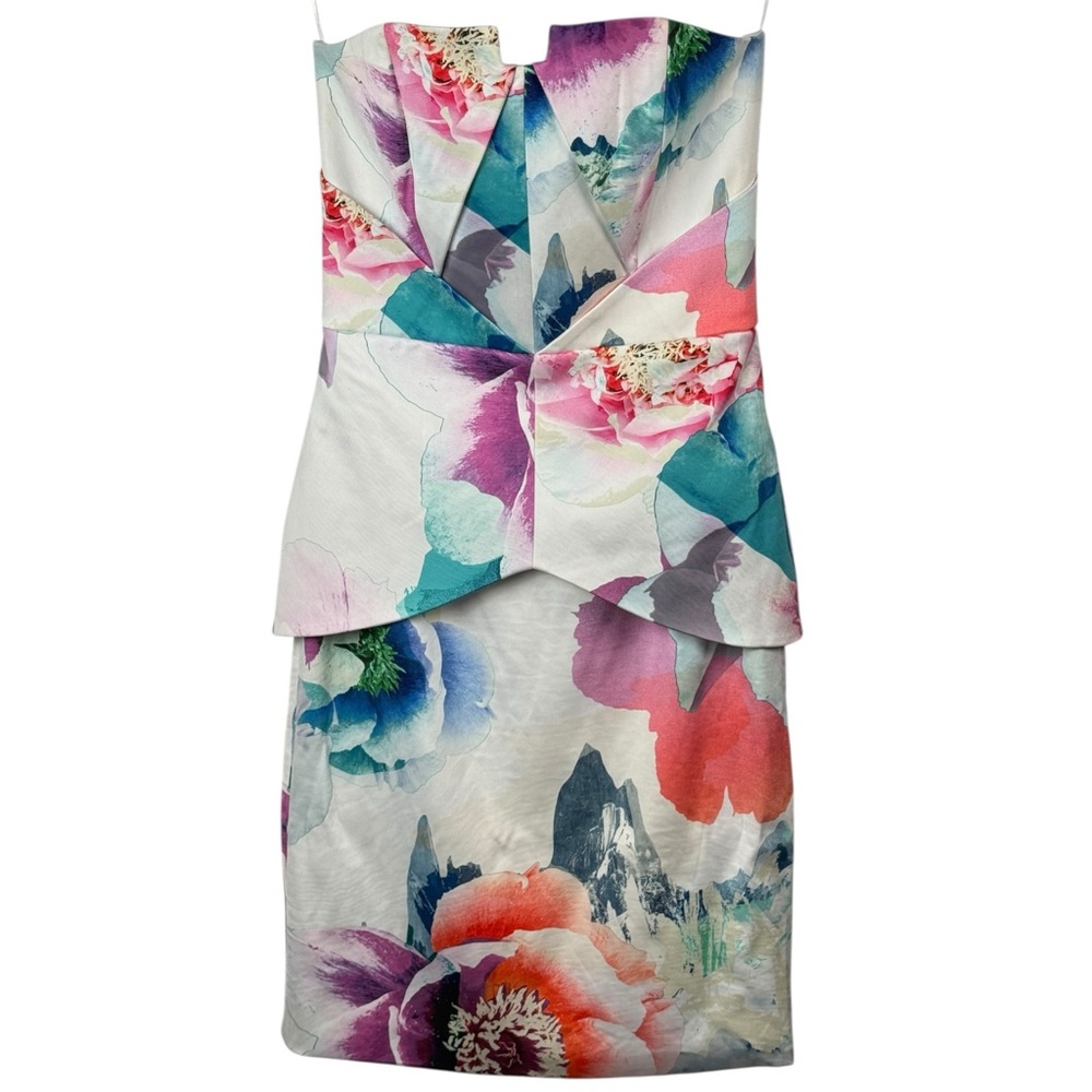 SUBOO Anthropologie Strapless Floral Peplum Dress - Size 2